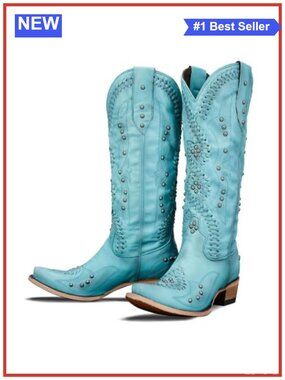 Knee High Western Cowboy Boots Faux Leather Chunky Heel Wide Calf Women